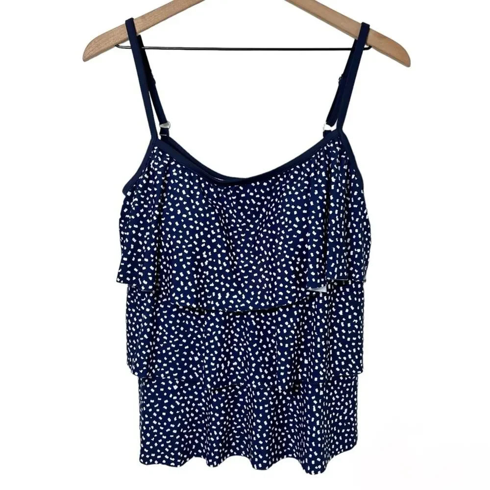 MAXINE OF HOLLYWOOD TRIPLE TIER WOMEN BLUE WHITE TANKINI SIZE 12 BRAND NEW